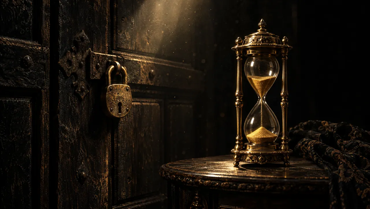 A locked door and hourglass